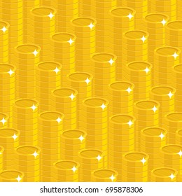 Piles gold coins style seamless pattern. 