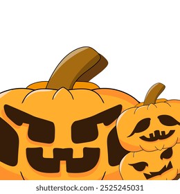 Piles of Halloween pumpkins, each with a unique carved expression