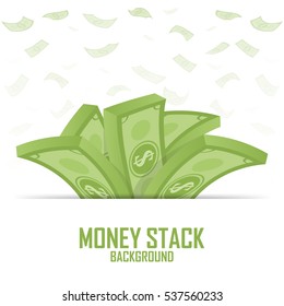 Piles of money stack, cash dollar on white, vector illustration.