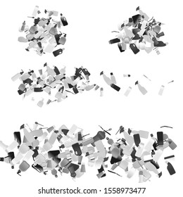 Piles of plastic garbage of different shapes. Rubbish from bottles, containers, cans, disposable utensils, toothbrushes, cups. Vector design elements for poster, banner about environmental problem.