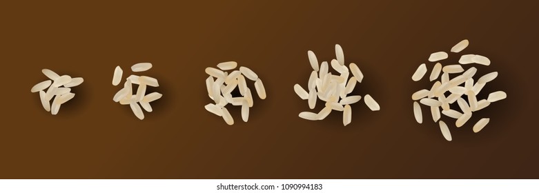 Piles of Raw Realistic Vector Rice Isolated on White Background