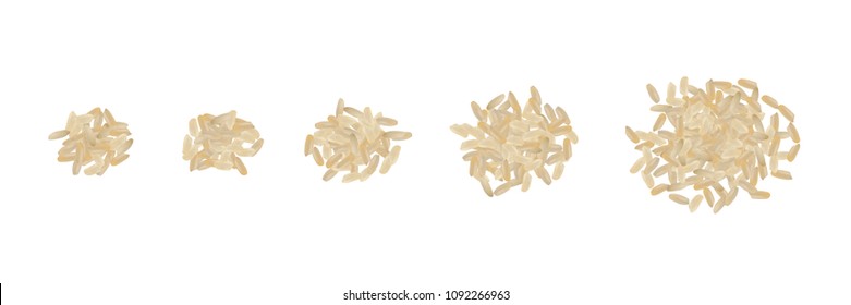 Piles of Raw Realistic Vector Rice Isolated on White Background
