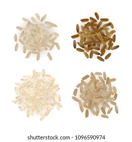 Piles of Raw Realistic Vector Rice Isolated on White Background