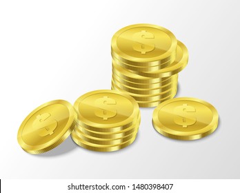 Piles of shiny gold coins with dollar sign. Vector illustration EPS10.