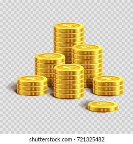 Piles of shiny gold coins with dollar sign