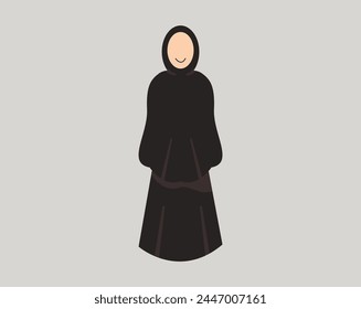 Pilgrim hajj Muslim woman vector. Illustration of a Woman in a modest black dress or abaya.