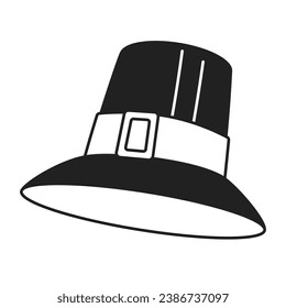 Pilgrim hat black and white 2D cartoon object. Traditional head accessory isolated vector outline item. Authentic costume for thanksgiving day. Flat topped hat monochromatic flat spot illustration