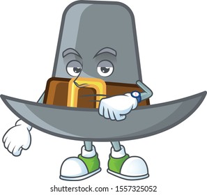 Pilgrim hat with buckle in character waiting