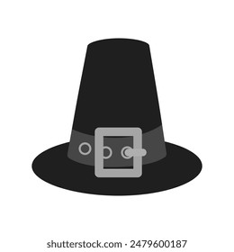 Pilgrim Hat with buckle and strap in grayscale. Thanksgiving traditional symbol. Icon, logo concept