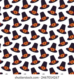 Pilgrim Hat with buckle and strip Seamless pattern in trendy Thanksgivings shades Background Texture