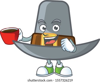 Pilgrim hat in the cartoon character drinking in cup
