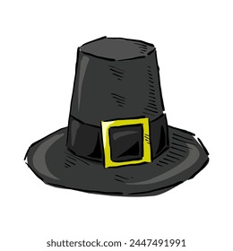 pilgrim hat cartoon drawing vector	