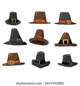 pilgrim hat cartoon drawing vector	