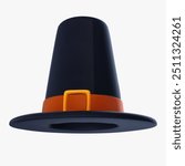 Pilgrim hat. Cartoon render element in  3d realistic style. Authentic head accessory. Vector illustration.