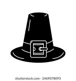 Pilgrim Hat Classic Symbol of Thanksgiving Silhouette drawning Black and white Logo Icon design idea