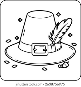 Pilgrim Hat with Feather Coloring Page