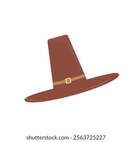 Pilgrim hat with golden buckle on white background