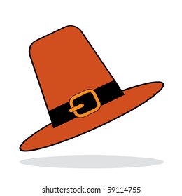 Pilgrim Hat With Grey Shadow. Autumnal Icon. Vector Illustration