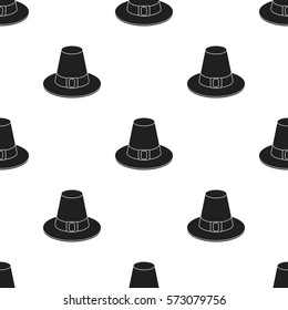 Pilgrim hat icon in black style isolated on white background. Canadian Thanksgiving Day pattern stock vector illustration.