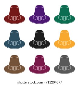 Pilgrim hat icon in black style isolated on white background. Canadian Thanksgiving Day symbol stock vector illustration.