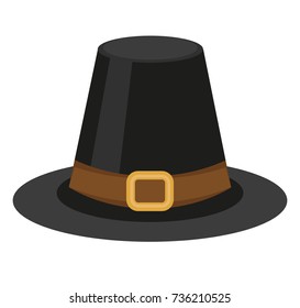 Pilgrim hat icon, flat style. Thanksgiving headdress. Isolated on white background. Vector illustration