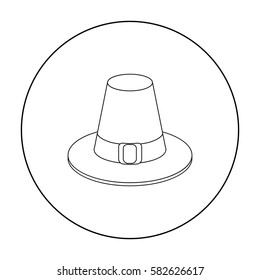 Pilgrim hat icon in outline style isolated on white background. Canadian Thanksgiving Day symbol stock vector illustration.