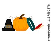 Pilgrim hat, indian hat and a pumpkin