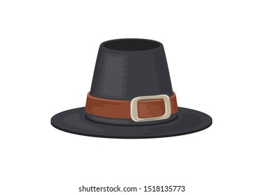 Pilgrim hat isolated on a white background. Thanksgiving decoration element. Stock Vector illustration in cartoon simple flat style. 