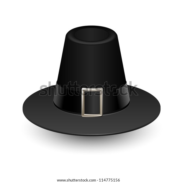 Pilgrim hat on\
white, Thanksgiving symbol,\
vector