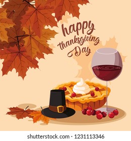 pilgrim hat with pie and cup wine