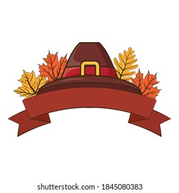 accesorio peregrino de acción de agradecimiento y hojas de diseño de ilustración vectorial