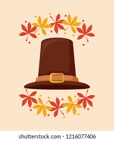 pilgrim hat of thanksgiving day with leafs