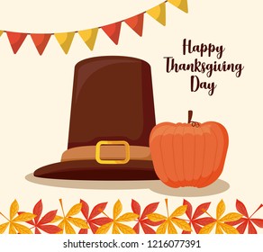pilgrim hat of thanksgiving day with pumpkin
