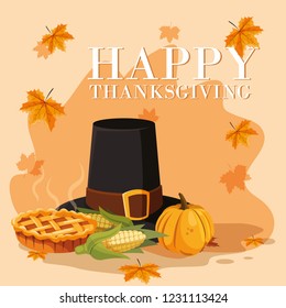 pilgrim hat of thanksgiving day with set icons