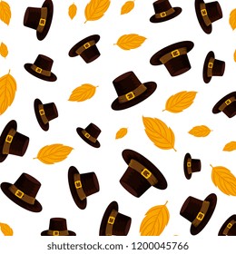pilgrim hats and leafs thanksgiving pattern