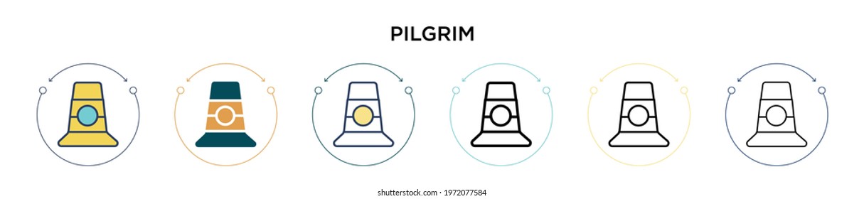 Pilgrim icon in filled, thin line, outline and stroke style. Vector illustration of two colored and black pilgrim vector icons designs can be used for mobile, ui, web