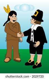 Pilgrim and indian handshake.