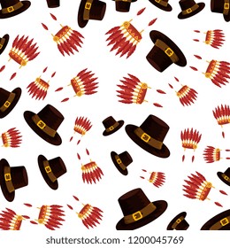 pilgrim and indian hats thanksgiving pattern