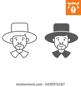 Pilgrim man line and solid icon, outline style icon for web site or mobile app, thanksgiving and holiday, man in hat vector icon, simple vector illustration, vector graphics with editable strokes.