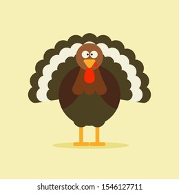 Pilgrim turkey in cartoon style. Funny character Thanksgiving. Happy Thanksgiving funny illustration. Flat style. Mascot Character. Vector Illustration Flat Design 