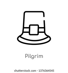 pilgrim vector line icon. Simple element illustration. pilgrim outline icon from thanksgiving concept. Can be used for web and mobile