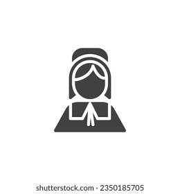 Pilgrim Woman vector icon. filled flat sign for mobile concept and web design. Mayflower Pilgrim Lady glyph icon. Symbol, logo illustration. Vector graphics