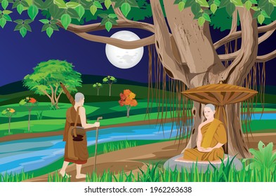 pilgrimage the monk  in buddhism vector design