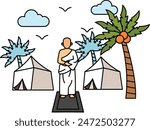 Pilgrimage Offering Prayer on Rug concept, Person Wearing Ihram At Mina vector icon design, Eid al-Azha or Eid ul Kabir Symbol, Hajj Sign, Muslims religious Festival Stock illustration