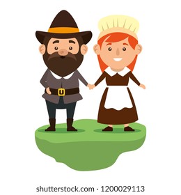 Pilgrims Couple Characters Icon Stock Vector (Royalty Free) 1200029113 ...