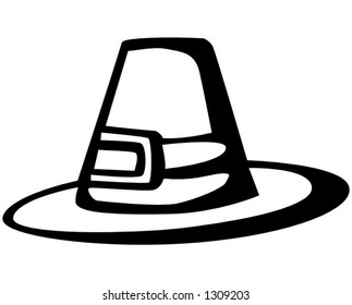 pilgrims hat illustration in black and white