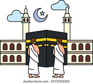 pilgrims perform an arrival welcome tawaf Concept, direction of prayer for Muslims Vector Icon Design, Eid al-Azha or Eid ul Kabir Symbol, Hajj Sign, Muslims religious Festival Stock illustration