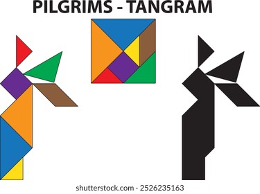 Rompecabezas de Tangram de los peregrinos. Educación y creatividad.