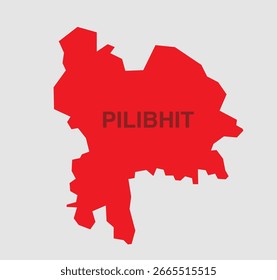 Distrito de Pilibhit color rojo Mapa de Uttar Pradesh, India