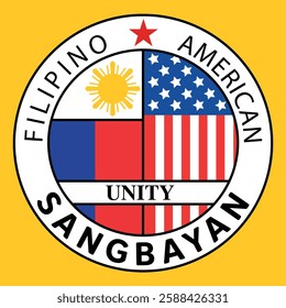 Pilipino and american flag logo for unity badge design. white background coin design sangbayan with red star. antique badge decorative emblem hipster insignia